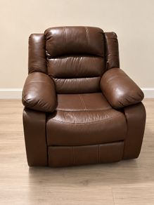 Brown leather recliner armchair