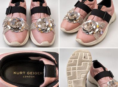 Kurt Geiger London Pink Embellished Trainers Floral Sequin Detail