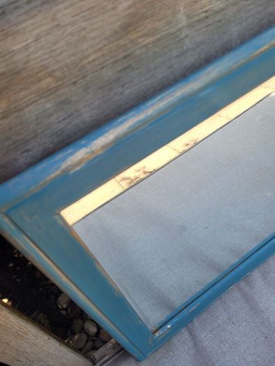 Teal And Gold Painted Pine Mirror