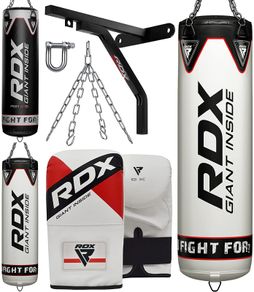 _Punch Bag for Boxing Training, 4FT 5FT Unfilled 4PC Set Muay Thai Training Gloves with Punching Mitts Hanging Chain Wall Bracket, Great for MMA, Martial Arts Kick Boxing