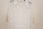 Suncoo Cream Off-White Crochet Knit Short Sleeve Polo Shirt Pointelle Top T3/12UK/40EU