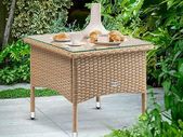 Polyrattan Side Table 50 x 50 x 45 cm Height Adjustable 5 mm Safety Glass Weatherproof 80 kg Load Capacity Garden Table Balcony Table Tea Table Outdoor Cream
