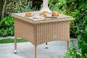 Polyrattan Side Table 50 x 50 x 45 cm Height Adjustable 5 mm Safety Glass Weatherproof 80 kg Load Capacity Garden Table Balcony Table Tea Table Outdoor Cream