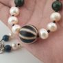Genuine Freshwater Pearl & Green Jade Statement Necklace with Melon Dzi Pendant Image 2