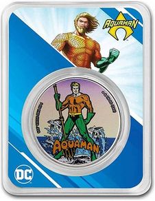 2023 Samoa 5 Dollars 1 oz Silver Bullion Coloured Coin - AQUAMAN DC COMICS BU