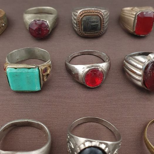 Antique Brass Ring Collection 15 Mixed Handmade Stone & Glass Rings