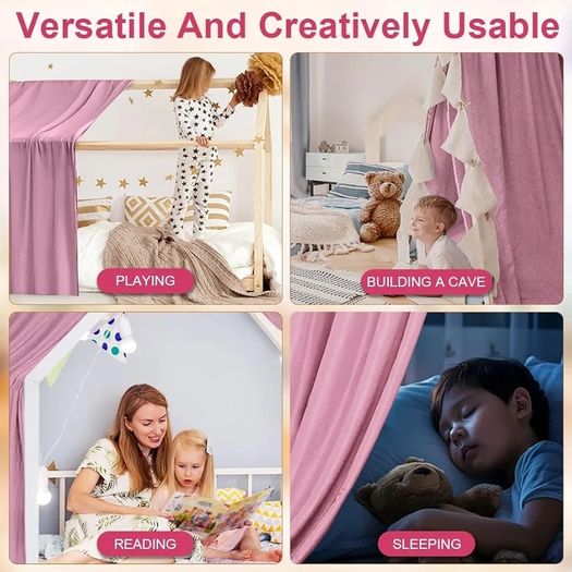 Bed Canopy, Children Bed Canopy Nursery Decorations, House Bed Canopy Made of 100 Cotton Muslin Handmade, Decoration for Children's Room, 135 by 360cm, Dark Pink