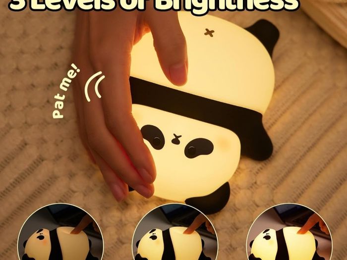 Rechargeable Cute Panda Night Light, 3 Level Dimmable Nursery Nightlight with Timer, Silicone Light Cute Animal Night Lamp for Breastfeeding Toddler Baby Kids Decor, Squishy Lamps Girls Panda Gifts