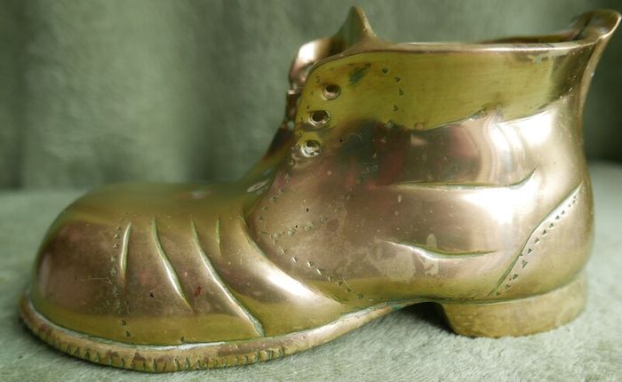 Vintage Large Brass Boot, Very Heavy, Solid Brass, Vintage Brass Ornament