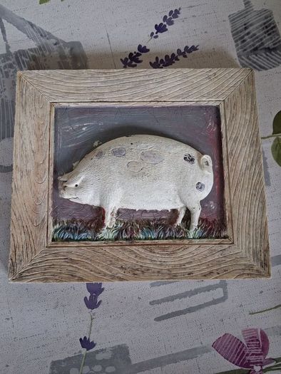 Hand Painted Ceramic Pig Plaque