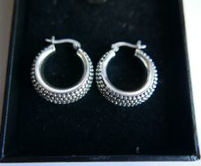 Vintage 925 Sterling Silver Antique  Hoop Earrings 21,3g