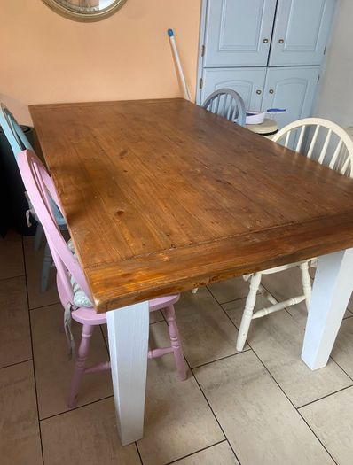 Solid Wood Farmhouse Kitchen Table + 4 Chairs
