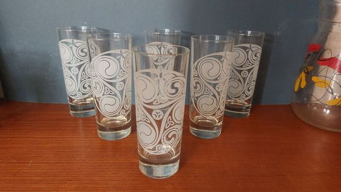 Fabulous Set of Six Vintage Irish Mist Celtic Design Etched/Frosted Highball Glasses, Made in Italy, Mint Condition