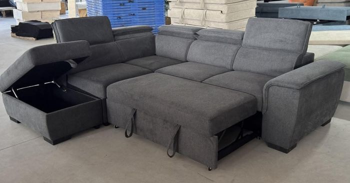 New Prague Grey Fabric Sofa Bed With Storage
