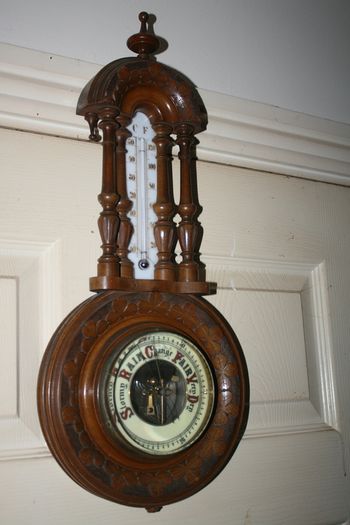 Vintage Barometer Thermometer Hand Carved Body Collectable 1950 Weather Checker L21"