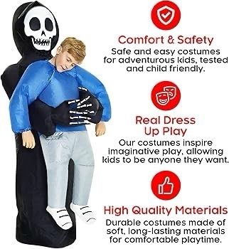 SEASONAL SALE Pick Me Up Inflatable Costume, Boys, Grim Reaper Kids, One Size