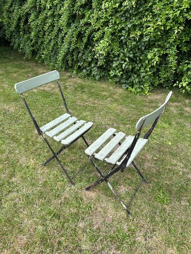Pair of 1930s Vintage Green Folding Garden Chairs