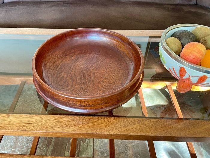 Magnificent Vintage Wide Wooden Turned Shallow Fruit Salad Bowl 1950s 1960s