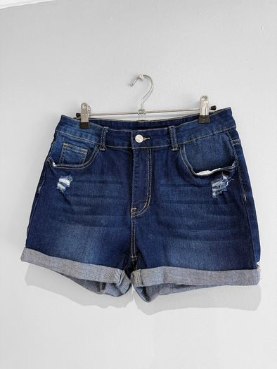 Pre Owned High-Waisted Distressed Denim Shorts