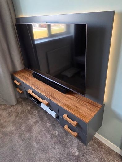 Bespoke wall hung TV console (TV and gaming gear not included)