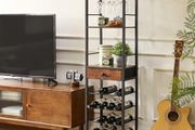 Wine Rack Freestanding Floor, Bar Cabinet,Coffee Bar Cabinet 4-Tier Wood bar Cabinet,Glass Holder and Storage Drawer for Home Bar Kitchen Living Room,Brown