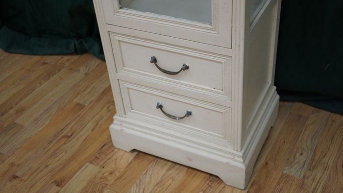 Slim Cream Glazed Display Cabinet with Drawers
