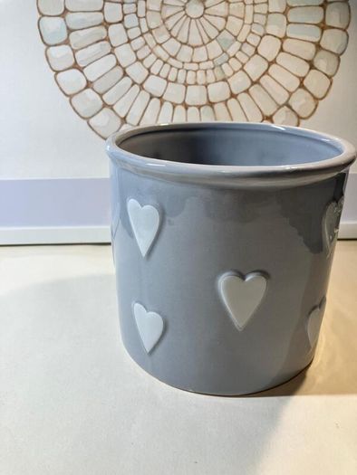 Ceramic Plant Pot with white Hearts