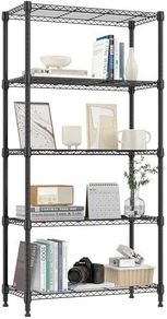 5 Tier Shelf Metal Storage Shelves Shelving Wire Rack Heavy Duty Closet Organizers for Garage Kitchen Bathroom Laundry Black 35 x 75 x 151.1 cm