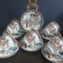 Vintage Set of Five Oriental Style Cups and Saucers Featuring Girls in Traditional Chinese Costume, A Modern Take on the Antique Chinese and Japanese Wares Image 2