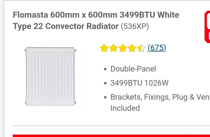 Flomasta 600x600 T22 Steel Panel Radiator