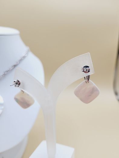STERLING SILVER 925 Mother of Pearl Jewelry Set Necklace & Earrings