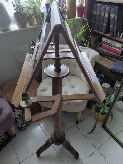 Antique wooden Duellist music stand with side candle sconcesAntique oak wooden music stand with side candle sconces