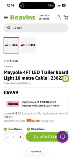 trailer board with lights 6m cable