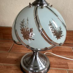 Rare Silver metal Touch Lamp 1980s 6 glass Panels 3 way touch lamp with leaf design