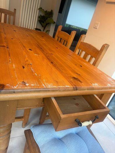 Farmhouse solid oak kitchen table and six chairs