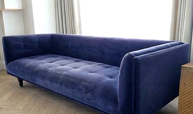 Modern Navy Velvet 3 seater Sofa - reduced to sell!