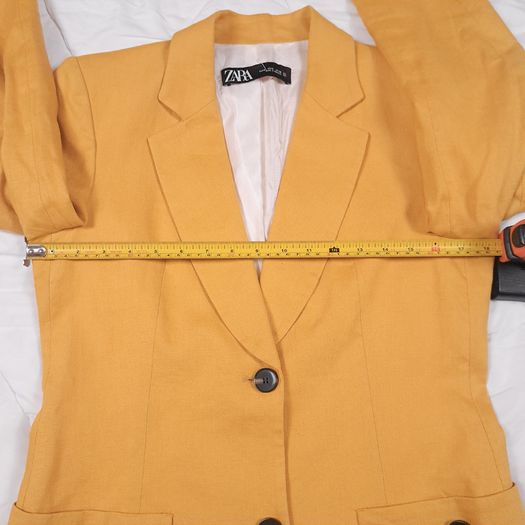 Zara Mustard Yellow Single-Breasted Linen Tailored Blazer Jacket Size S