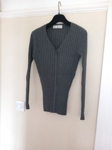Paco Charcoal V Neck Ribbed Jumper