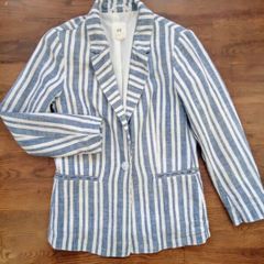 H&M Linen Blend Blue Striped Blazer XS