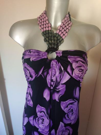 Lili maxi black purple floral halterneck dress size UK10/12 EU38/40 Postage included