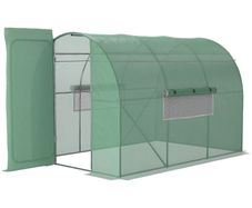 Walk-In Polytunnel Greenhouse Plant Gardening Poly Tunnel Hot House with Door and Mesh Windows, 3x2x2 m, Green
