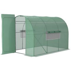 Walk-In Polytunnel Greenhouse Plant Gardening Poly Tunnel Hot House with Door and Mesh Windows, 3x2x2 m, Green