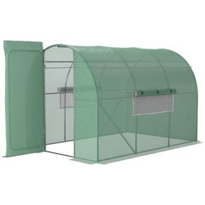 Walk-In Polytunnel Greenhouse Plant Gardening Poly Tunnel Hot House with Door and Mesh Windows, 3x2x2 m, Green