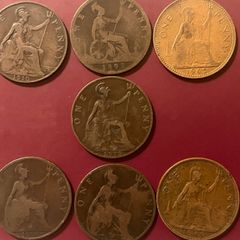 1 penny coins  years range from 1892- 1965 sterling uk