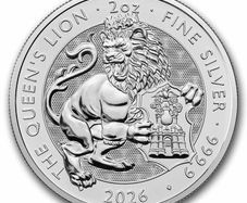 2026 Great Britain 5 Pounds 2 oz Silver Bullion Coin - Tudor Beasts The Lion BU (In Capsule)