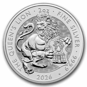 2026 Great Britain 5 Pounds 2 oz Silver Bullion Coin - Tudor Beasts The Lion BU (In Capsule)