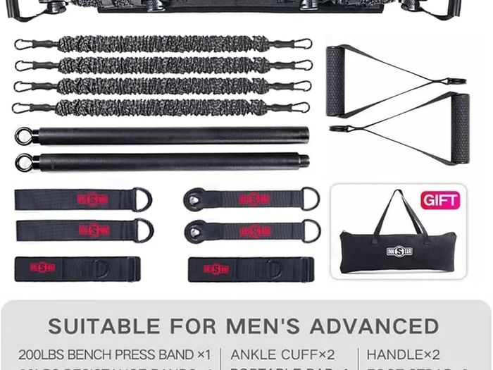 Portable Home Gym Set with Workout Bar, Bench Press Set, Squat Resistance Band, Door Anchor and More-Full Body Workout Equipment to Build Muscle and Shape Body
