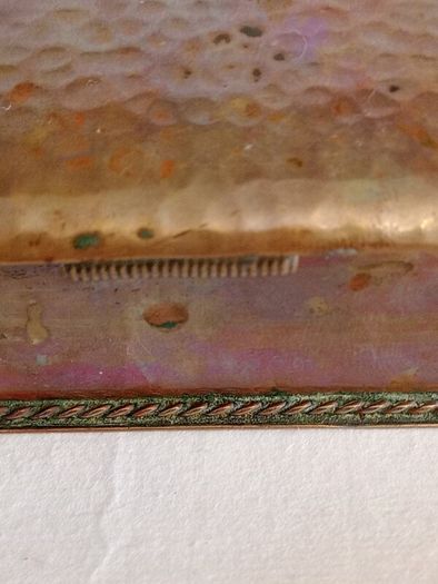 Antique Arts and Crafts Hammered Copper Wood Lined Tobacco Box