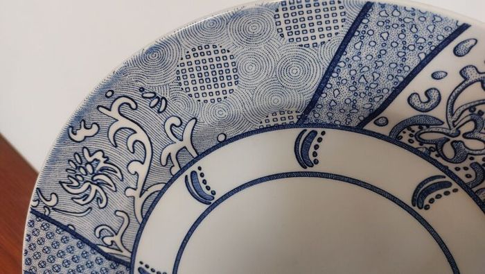 Fabulous & Unusual Large Blue and White 12.5" Charger or Display Plate by Wood & Sons in the Aesthetic Movement Inspired "Arabesque" Pattern