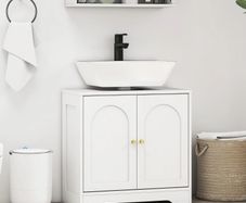 Under Sink Bathroom Cabinet with 2 Arch Doors - White